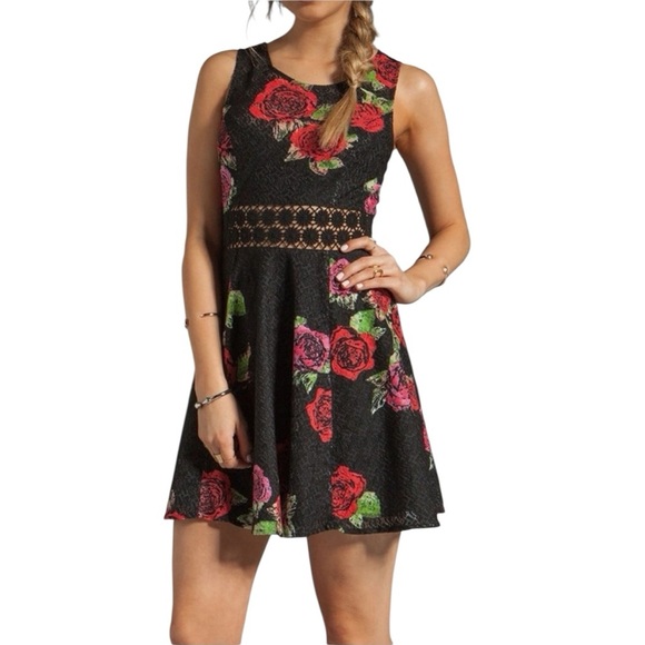Free People Black Floral Mini Dress - Picture 1 of 10